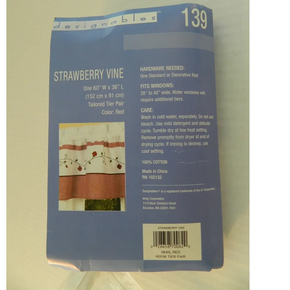 Strawberry Vine Designables 2 Tier Curtains 60x36 Red Gingham Embroidered Cotton